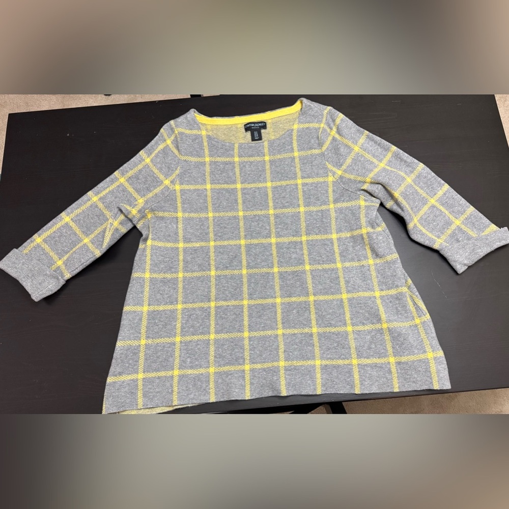 Cynthia Rowley Gray and Yellow Plaid Sweater